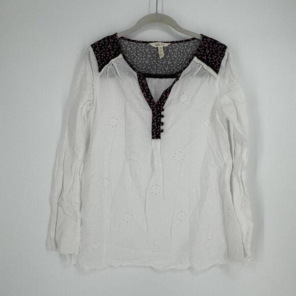 Matilda Jane top medium M white eyelet long sleeve boho office career business - Picture 1 of 5